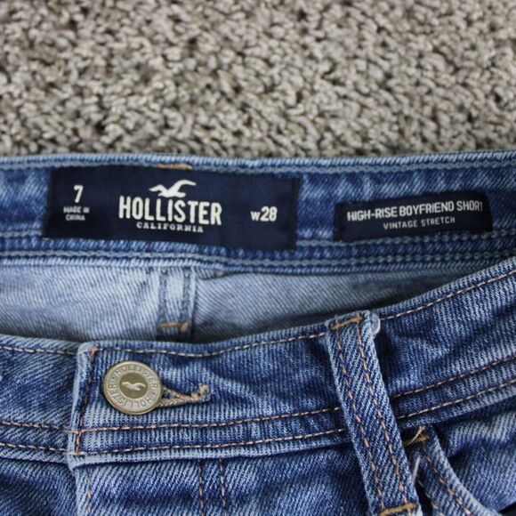 Hollister Button Fly Denim Shorts Juniors 7 Blue High Rise Boyfriend Stretch - Picture 2 of 8